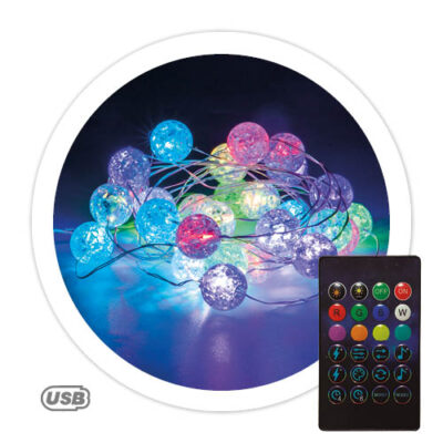 GUIRNALDA DE BOLAS LED 3M CON USB + MANDO 24 FUNCIONES