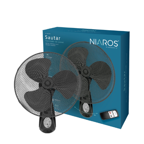 Ventilador de pared con mando 45W Negro