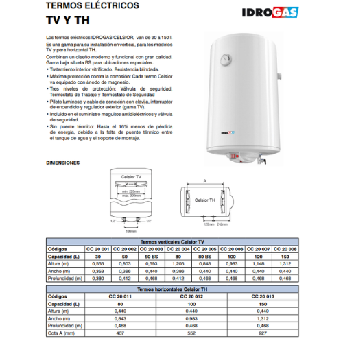 TERMO ELECTRICO IDROGAS 30LTS - Imagen 2