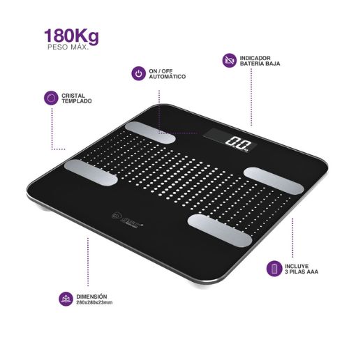 Báscula de baño inteligente vía bluetooth Milak Negro - Imagen 2