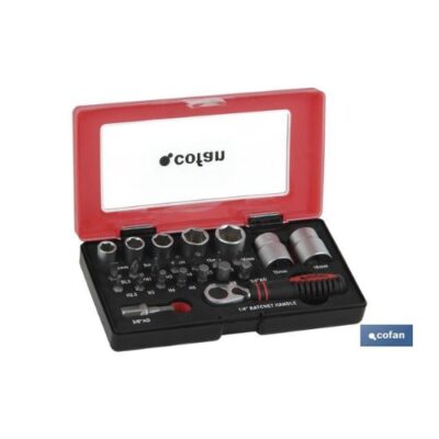 Set mini carraca, vasos y puntas 1/4" 23 pcs.